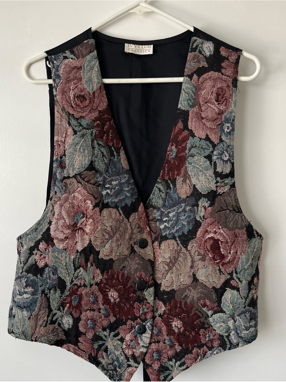 (SOLD) Women’s Floral Tapestry Vest in Black and Rose
